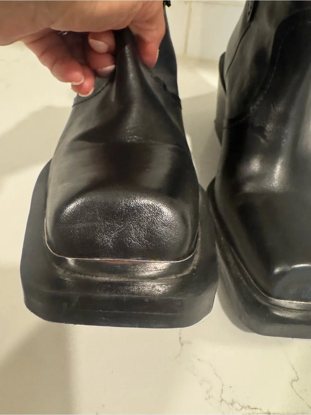 Mango Black Square-Toe Leather Ankle Booties Size 37 (7)